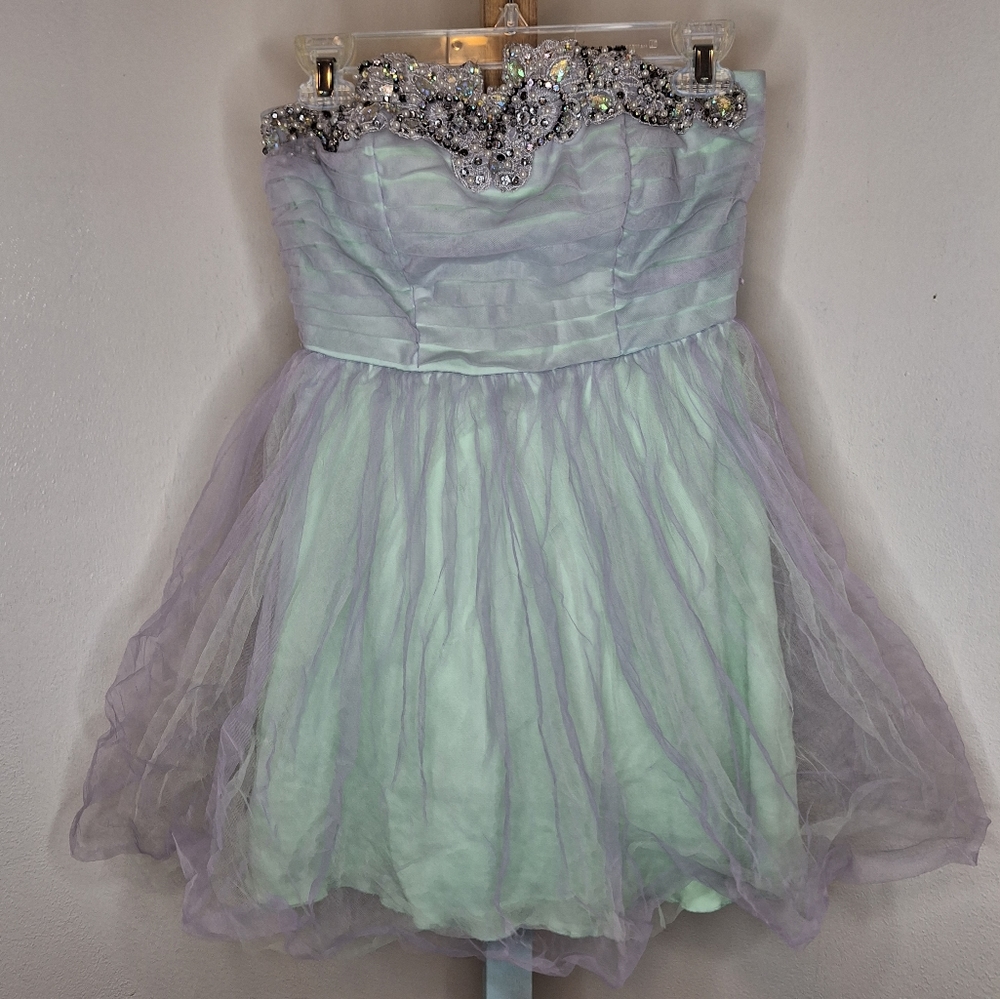 City Triangles Mint and Lavender Embellished Dress